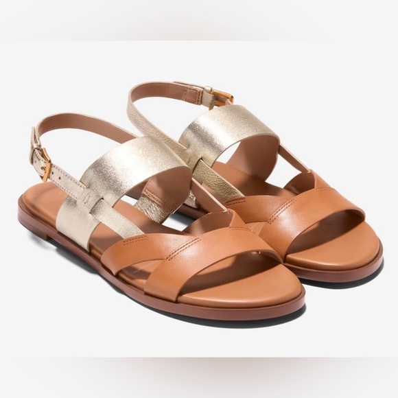 Preloved COLE HAAN Fawn Pecan Gold Leather Sandals Women's Size 10 - Picture 1 of 12